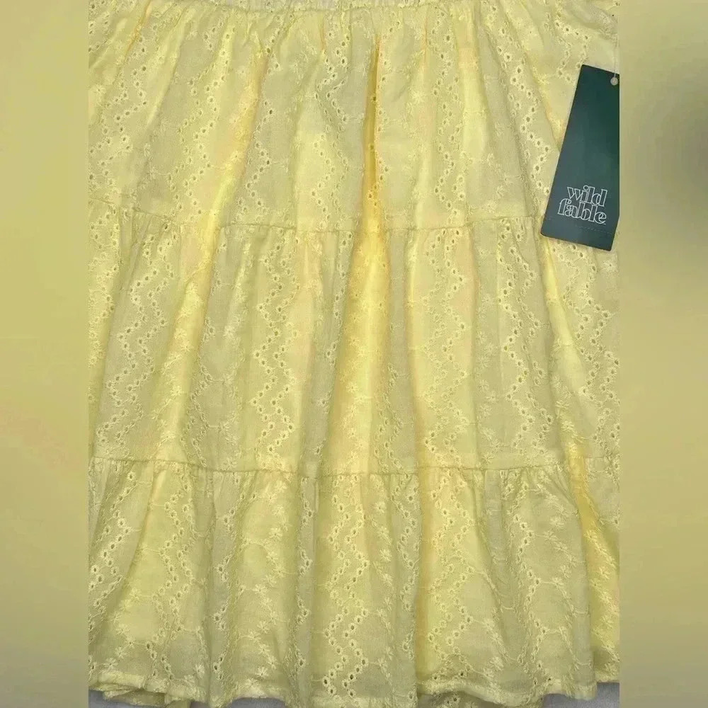 Women’s Skirt Tiered Ruffled Eyelet Yellow Elastic Waist WILD FABLE choose size - Picture 4 of 9